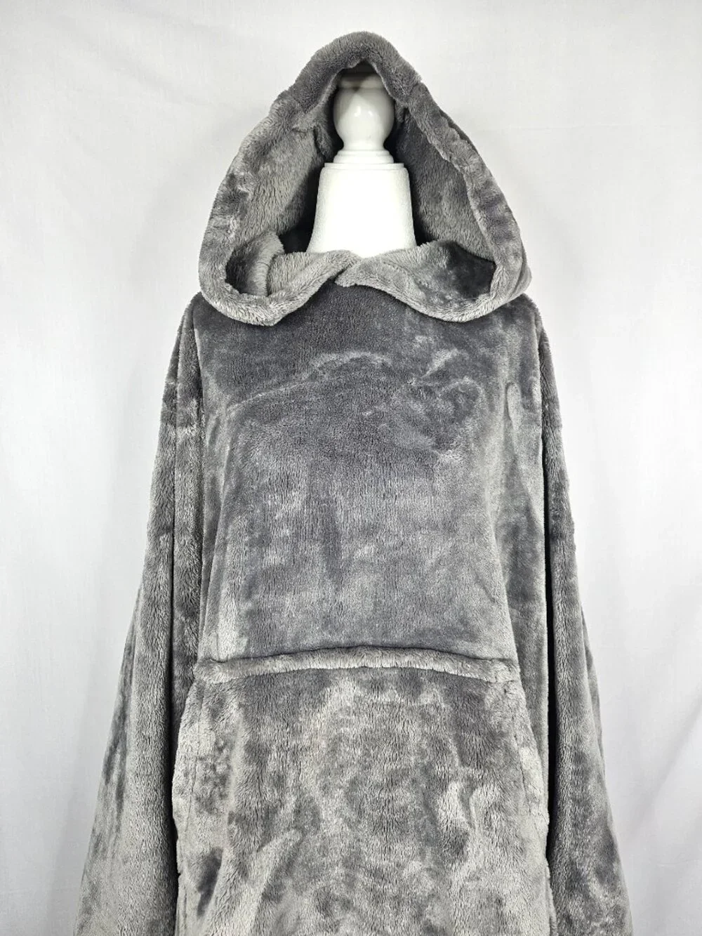 Oversized Hooded Wearable Blanket | Plush Gray Blanket Hoodie | One Size